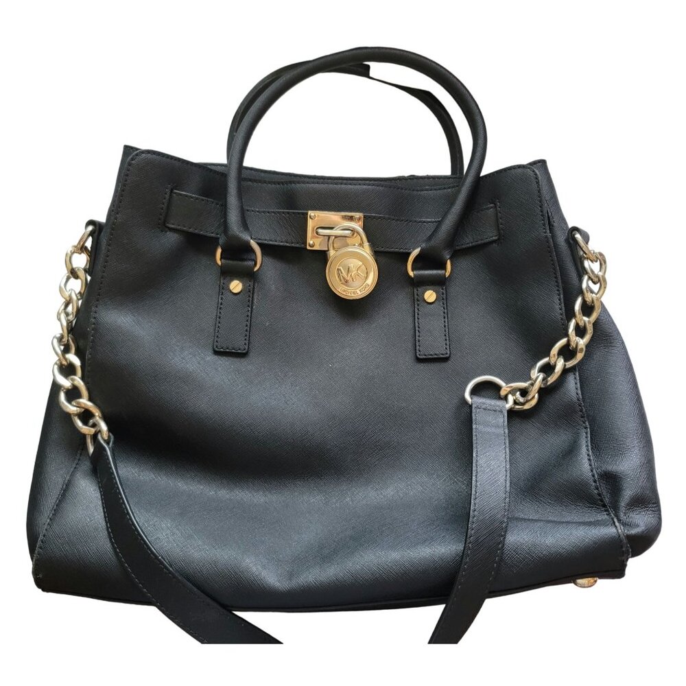 Michael Kors Purse Large Hamilton Black Saffiano Leather Satchel Handbag